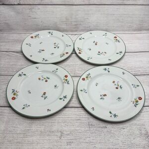 Sango China Trinity Salad Plates Set of 4 Floral Green Trim 7.5 Inch Japan